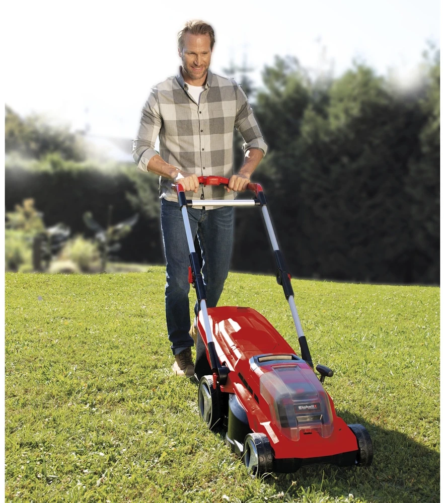 Einhell Akumuliatorinė vejapjovė GE-CM 36/37 Li, 36 voltų (2 x 18 V raudona/juoda, 2 x Li-Ion Plus akumuliatoriai 4,0 Ah)