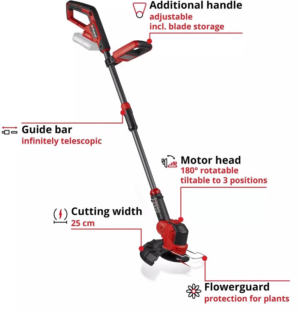 Einhell Power X-Change akumuliatorinis žoliapjovė GE-CT 18/25 Li - Solo, 18 voltų (raudona/juoda, be akumuliatoriaus ir įkroviklio) - SOLO