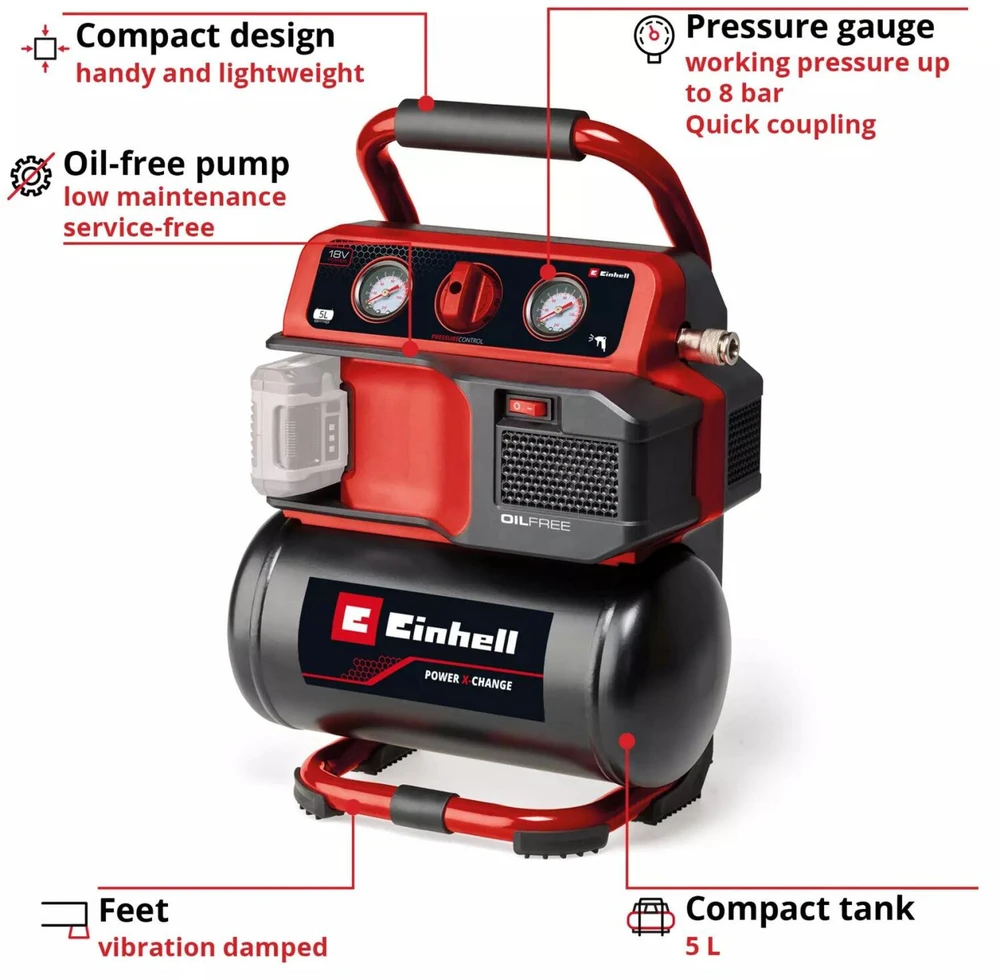 Einhell TE-AC 18/75 Li OF-Solo oro kompresorius 75 l/min Baterija