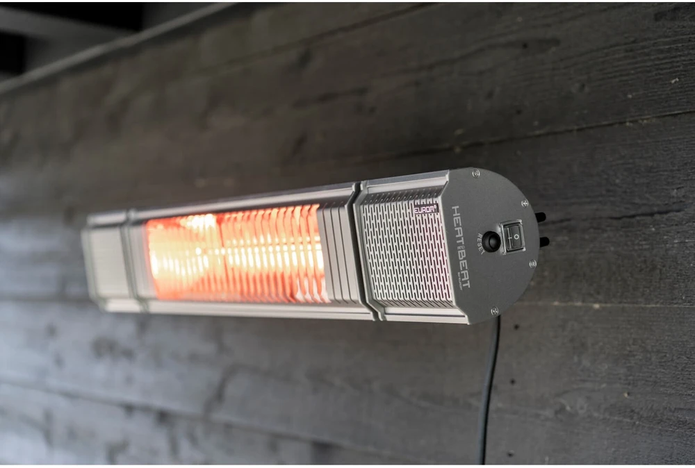 Elektrinis infraraudonųjų spindulių terasos šildytuvas su Bluetooth kolonėlėmis ir LED apšvietimu 2000W IP65 Heat and Beat Pilkas Eurom