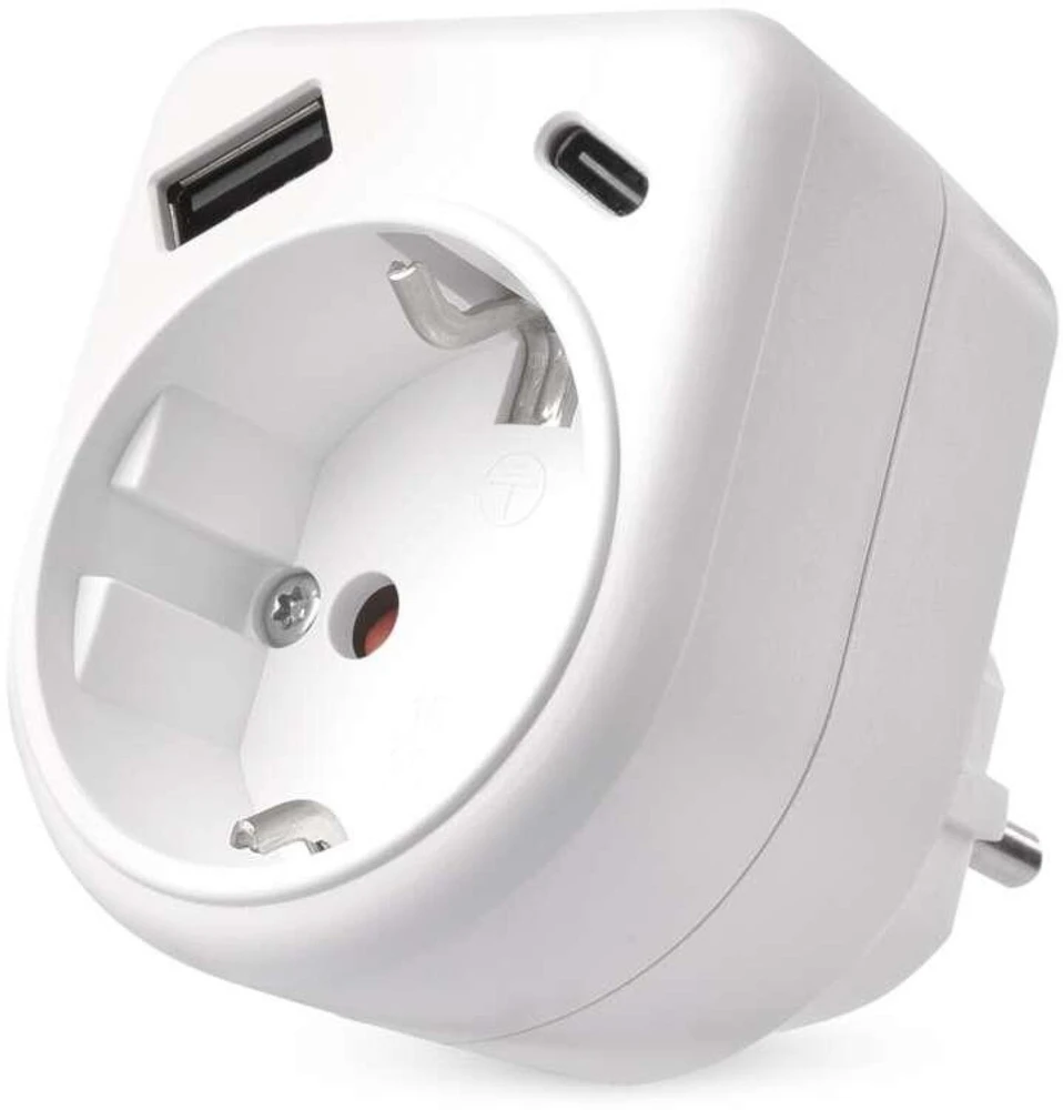 Emos Adapteris P0075, 1×, 1×USB-A 5V/2,4A/12W, 1×USB-C 5V/3A/15W, 3680W, IP20, vaikų apsauga