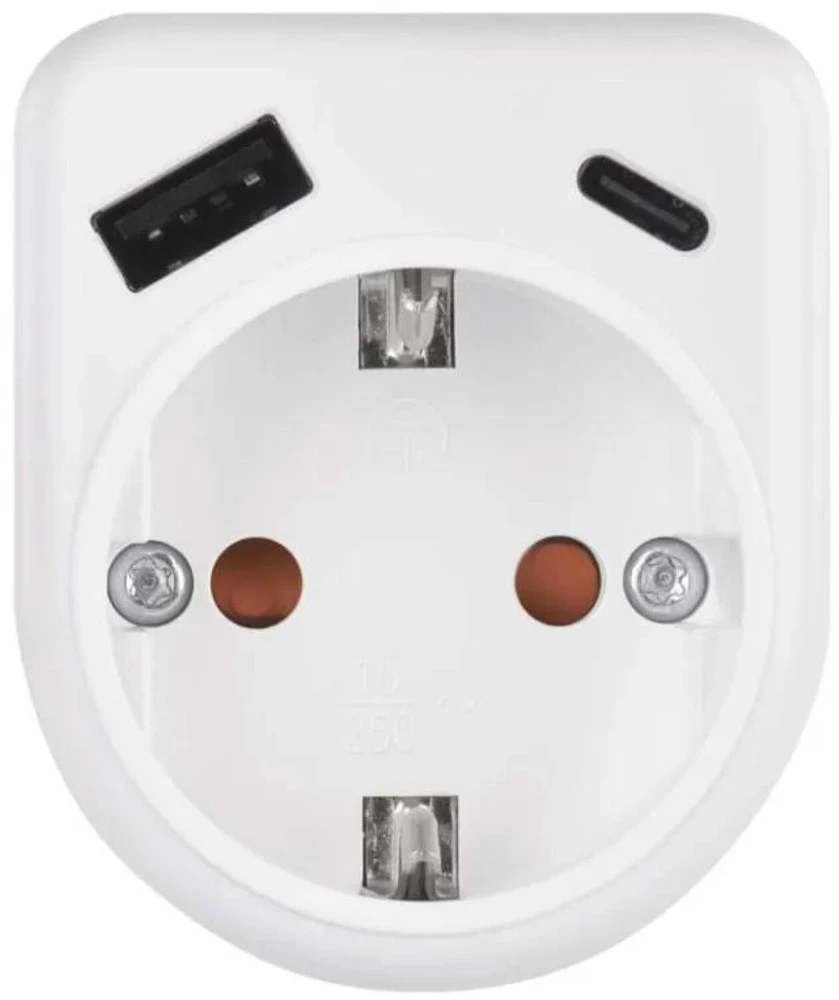 Emos Adapteris P0075, 1×, 1×USB-A 5V/2,4A/12W, 1×USB-C 5V/3A/15W, 3680W, IP20, vaikų apsauga