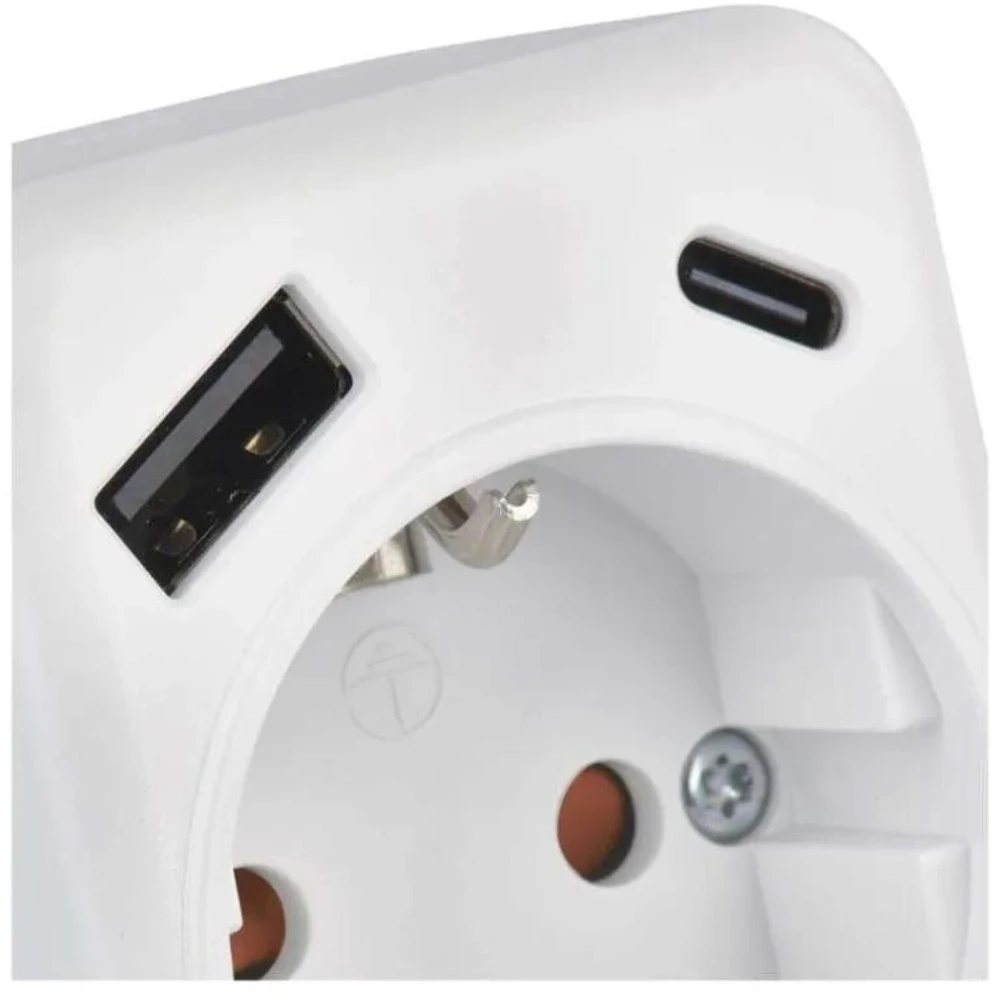 Emos Adapteris P0075, 1×, 1×USB-A 5V/2,4A/12W, 1×USB-C 5V/3A/15W, 3680W, IP20, vaikų apsauga