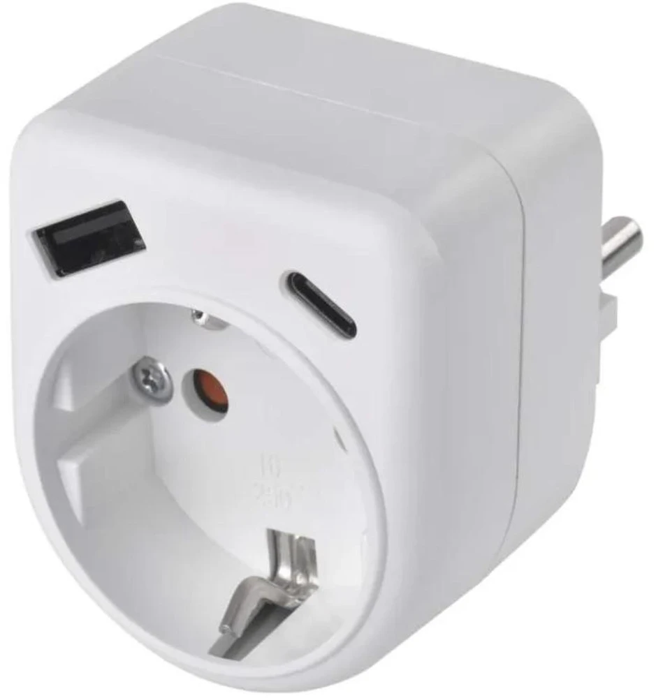 Emos Adapteris P0075, 1×, 1×USB-A 5V/2,4A/12W, 1×USB-C 5V/3A/15W, 3680W, IP20, vaikų apsauga