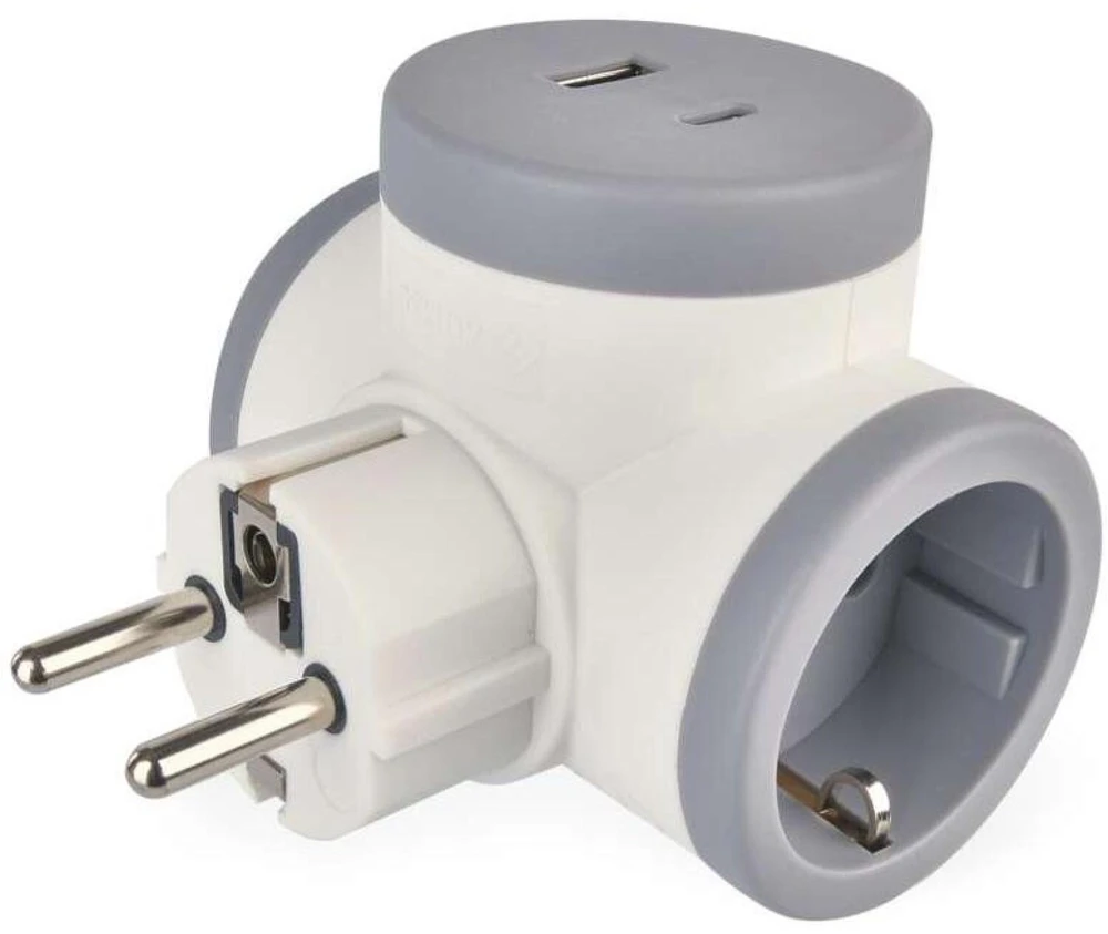 Emos Adapteris P0077PD, 2×2P+PE, 2×USB-A(QC20W), 1×USB-C(PD20W), 3680W, IP20, vaiko apsauga