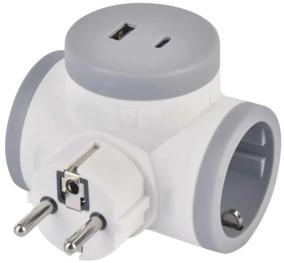 Emos Adapteris P0077PD, 2×2P+PE, 2×USB-A(QC20W), 1×USB-C(PD20W), 3680W, IP20, vaiko apsauga
