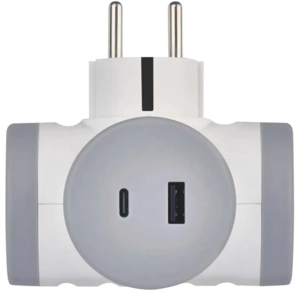 Emos Adapteris P0077PD, 2×2P+PE, 2×USB-A(QC20W), 1×USB-C(PD20W), 3680W, IP20, vaiko apsauga