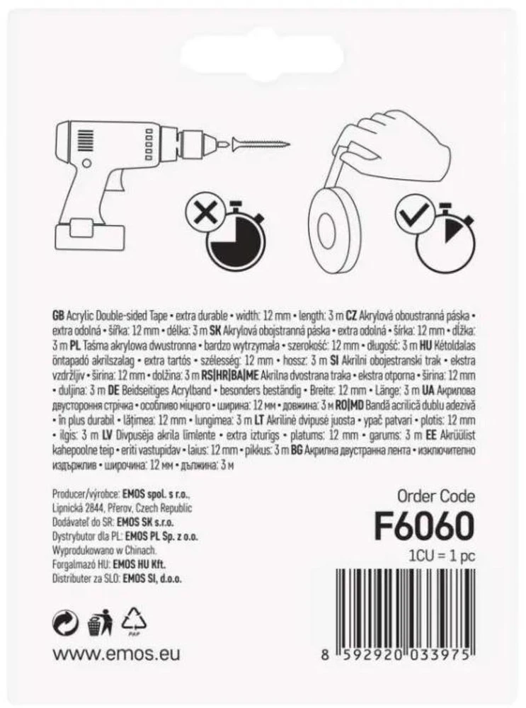 Emos Taśma dvipusė 12mm/3m akrylowa UV (F6060)