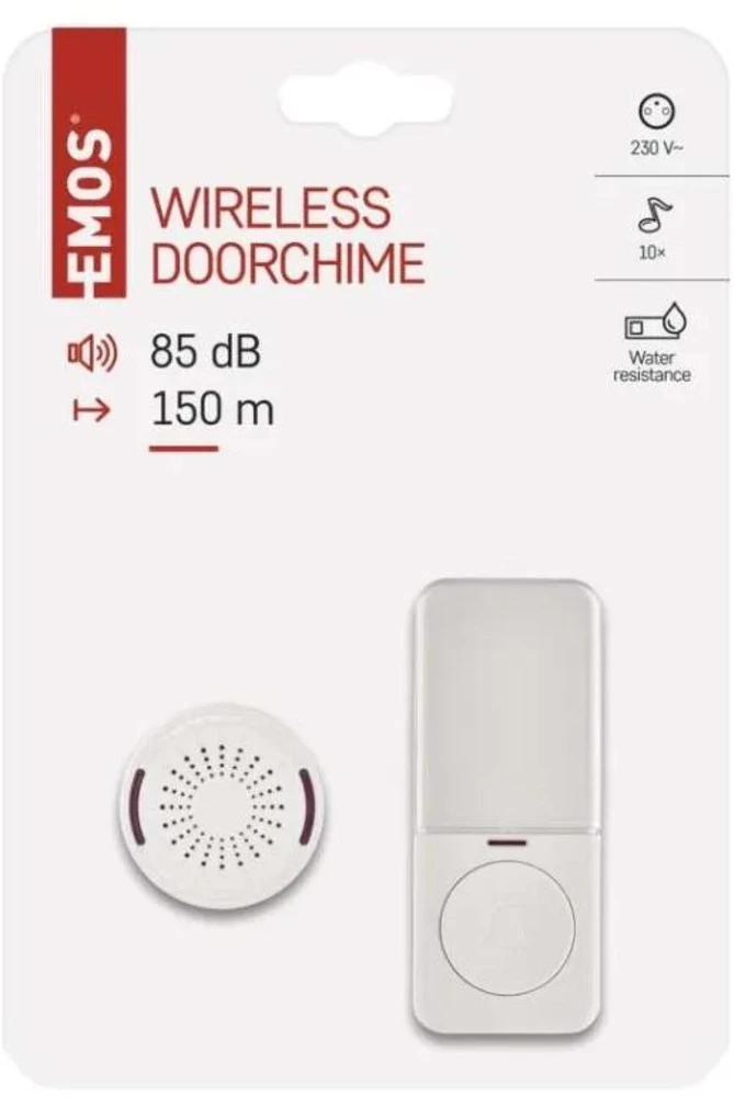 Emos Bevielis durų skambutis P5734, P5734, 150 m, 10 melodijų, 85 dB, IP56, 230 V AC, automatinis poravimas