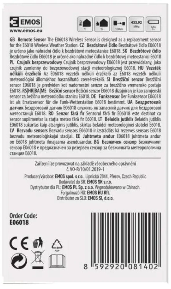 Jutiklis Emos E06018, skirtas E6018, E6016 stotims