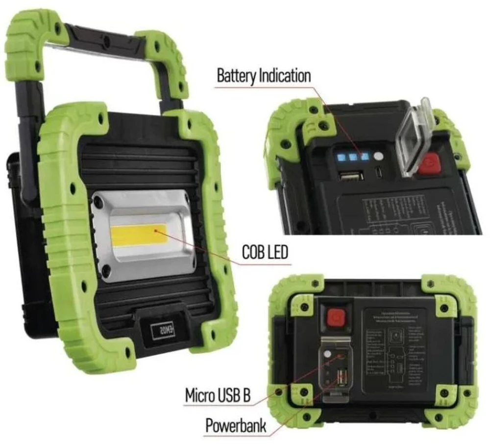 Nešiojamas COB LED šviestuvas, 600lm, įkraunamas, 3000mAh, su POWERBANK, IP44, EMOS