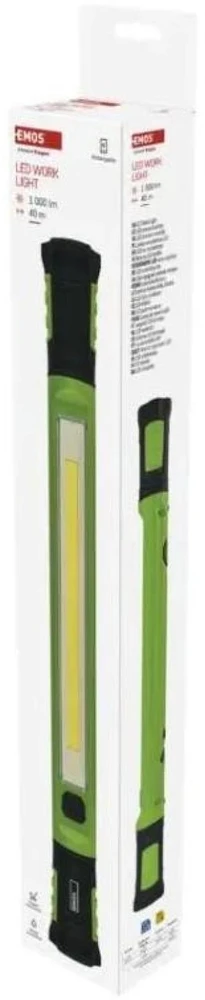 Emos COB LED Įkraunama Darbo Lempa P4545, 1000 lm, 2600 mAh, 2 režimai, 2 kabliai, 4 magnetai, USB-C