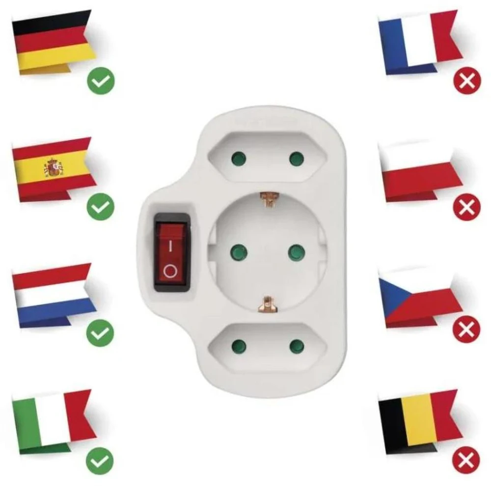 Emos Daugiafunkcinė kištukinė su jungikliu P00282, 1x2P+PE+2x2P, 3 680 W, IP20, vaikų apsauga