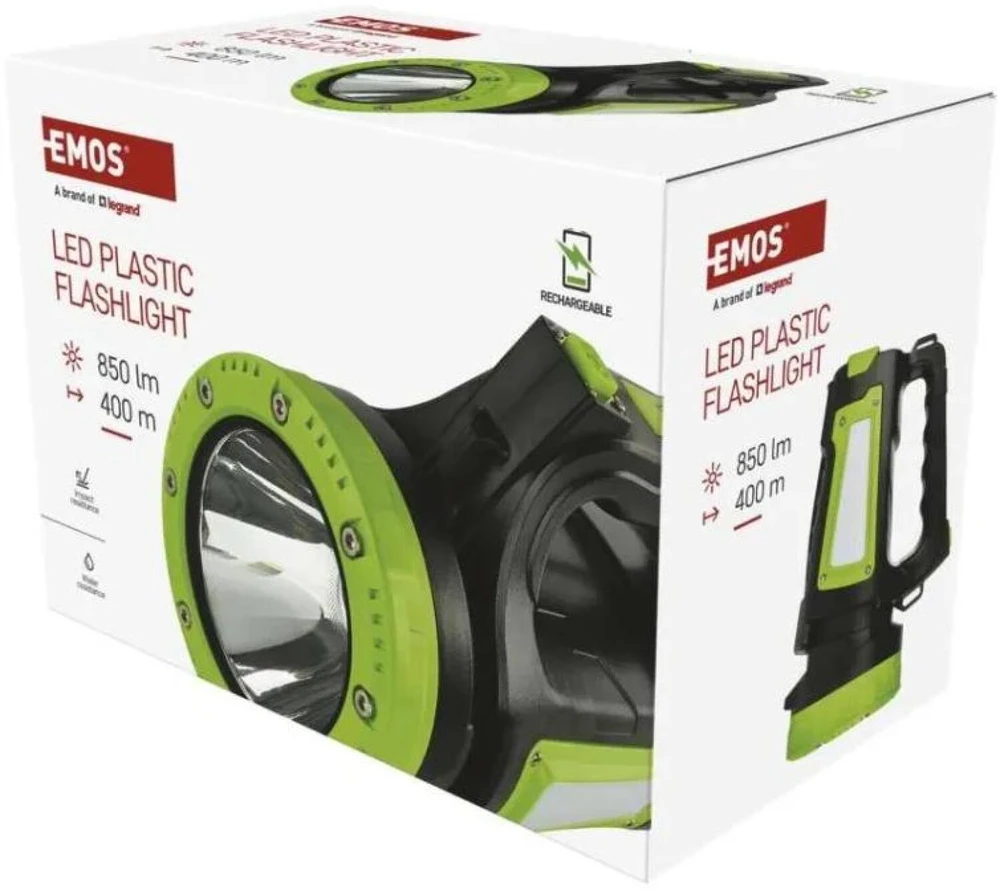 Emos Įkraunamas LED Žibintuvėlis P2316, 850 lm, 8000 mAh, 688 g, 6 h įkrovimas, 7 režimai, LCD indikacija, USB C