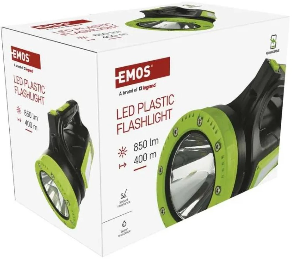 Emos Įkraunamas LED Žibintuvėlis P2316, 850 lm, 8000 mAh, 688 g, 6 h įkrovimas, 7 režimai, LCD indikacija, USB C