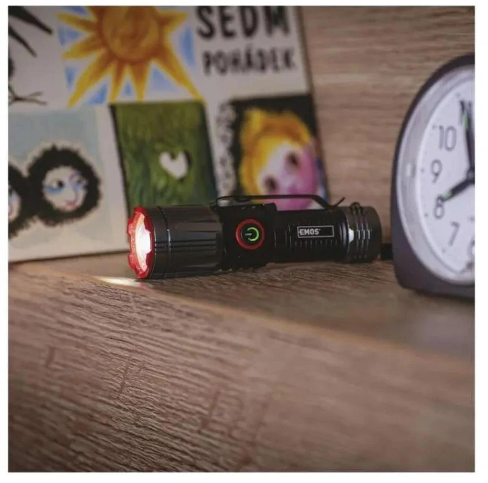 Emos įkraunamas metalinis žibintas P3120, 300 lm, 700 mAh, 4 režimai, IP43, USB-C, 100 m spindulio atstumas