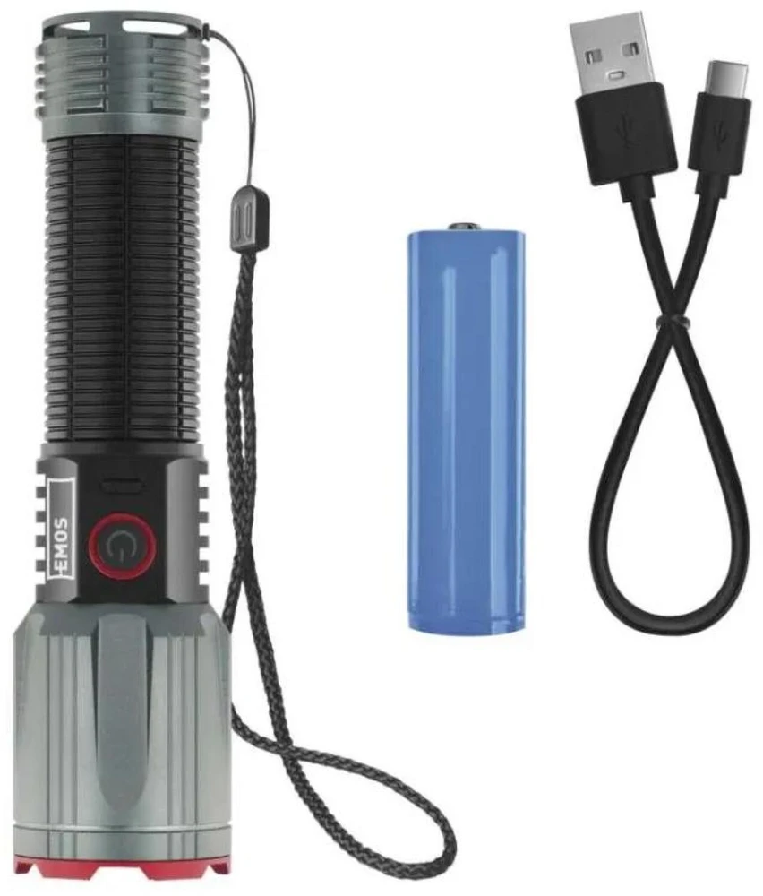 Emos įkraunamas metalinis žibintas P3122, 3000 lm, 5000 mAh, IP43, 4 režimai, USB-C, smūgiams atsparus, powerbank funkcija