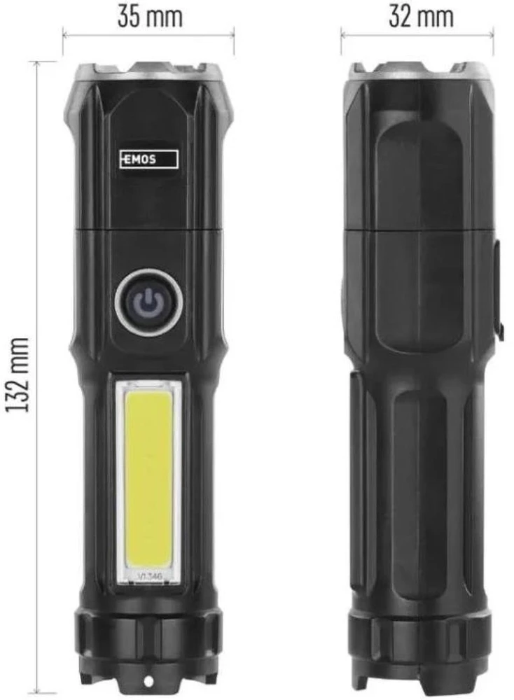 Emos įkraunamas žibintuvėlis P3214, 150 lm, 1200 mAh, 80 g, IP44, 4 režimai, Micro USB, smūgiams atsparus