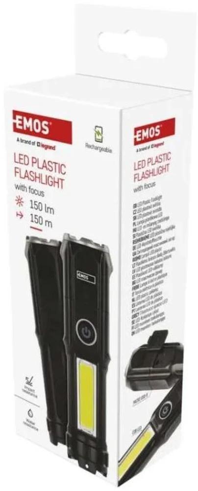 Emos įkraunamas žibintuvėlis P3214, 150 lm, 1200 mAh, 80 g, IP44, 4 režimai, Micro USB, smūgiams atsparus