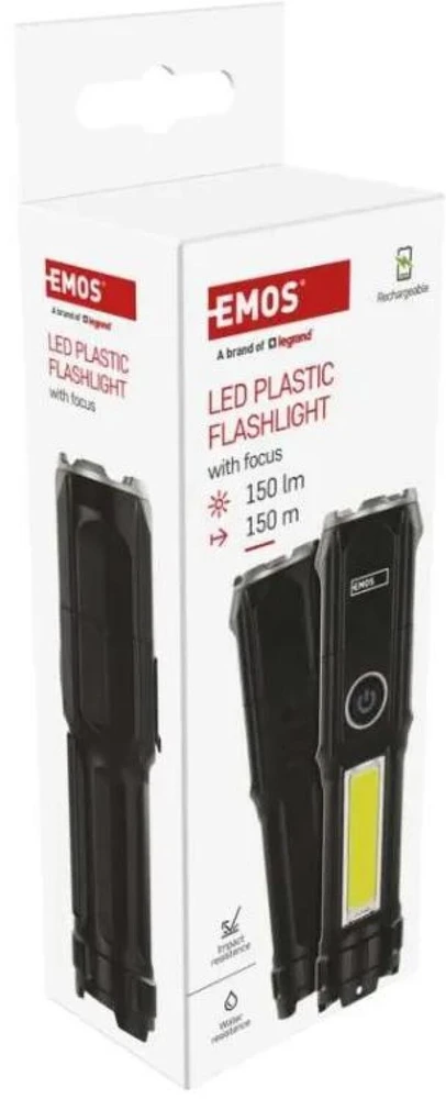 Emos įkraunamas žibintuvėlis P3214, 150 lm, 1200 mAh, 80 g, IP44, 4 režimai, Micro USB, smūgiams atsparus