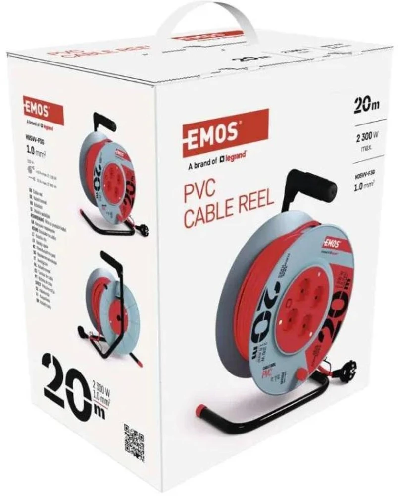 Emos Ilginimo ritė P09220, 20 m, 4 lizdai, 230 V, 10 A, 1 mm2, PVC, IP20, šiluminis saugiklis