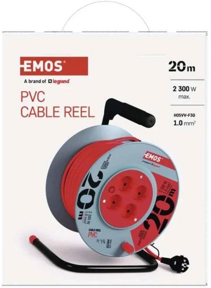 Emos Ilginimo ritė P09220, 20 m, 4 lizdai, 230 V, 10 A, 1 mm2, PVC, IP20, šiluminis saugiklis