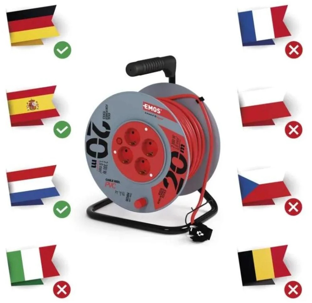 Emos Ilginimo ritė P09220, 20 m, 4 lizdai, 230 V, 10 A, 1 mm2, PVC, IP20, šiluminis saugiklis