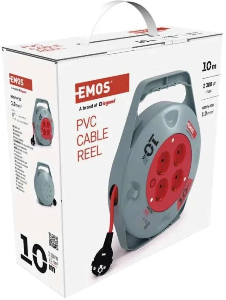 Emos Ilginimo ritė P19510, 10 m, 4 lizdai, 230 V, 10 A, PVC, IP20, H05VV-F3G, šiluminis saugiklis