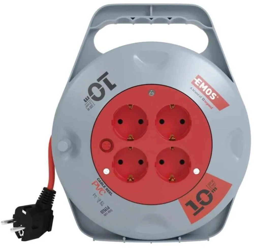 Emos Ilginimo ritė P19510, 10 m, 4 lizdai, 230 V, 10 A, PVC, IP20, H05VV-F3G, šiluminis saugiklis