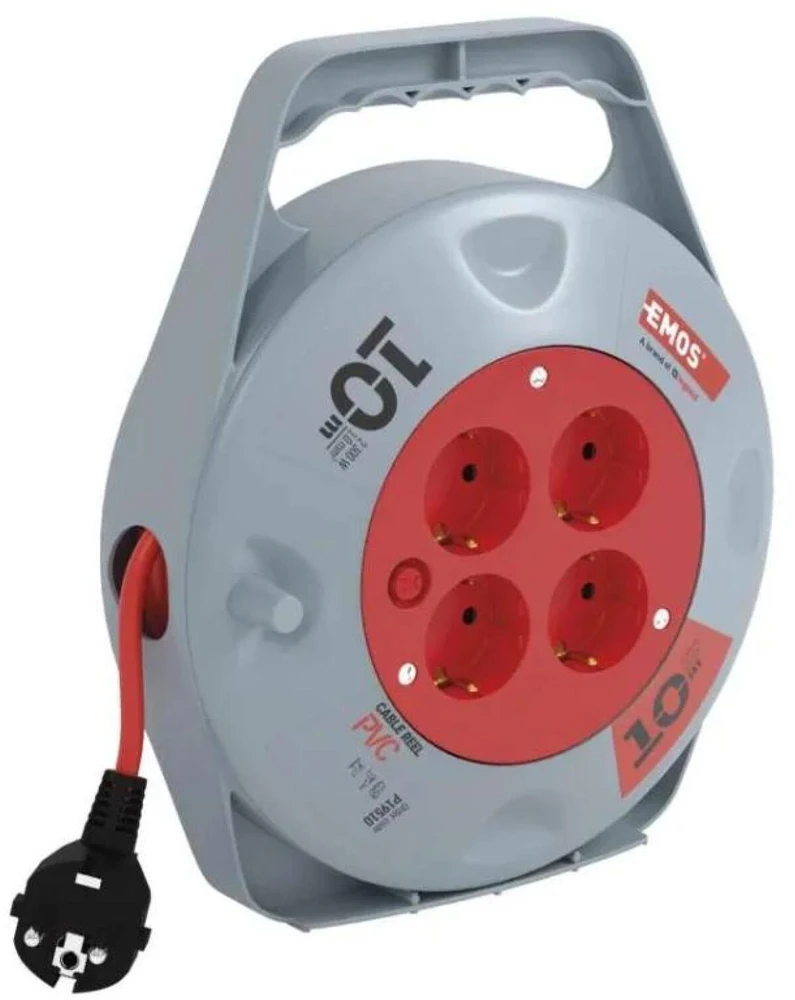 Emos Ilginimo ritė P19510, 10 m, 4 lizdai, 230 V, 10 A, PVC, IP20, H05VV-F3G, šiluminis saugiklis