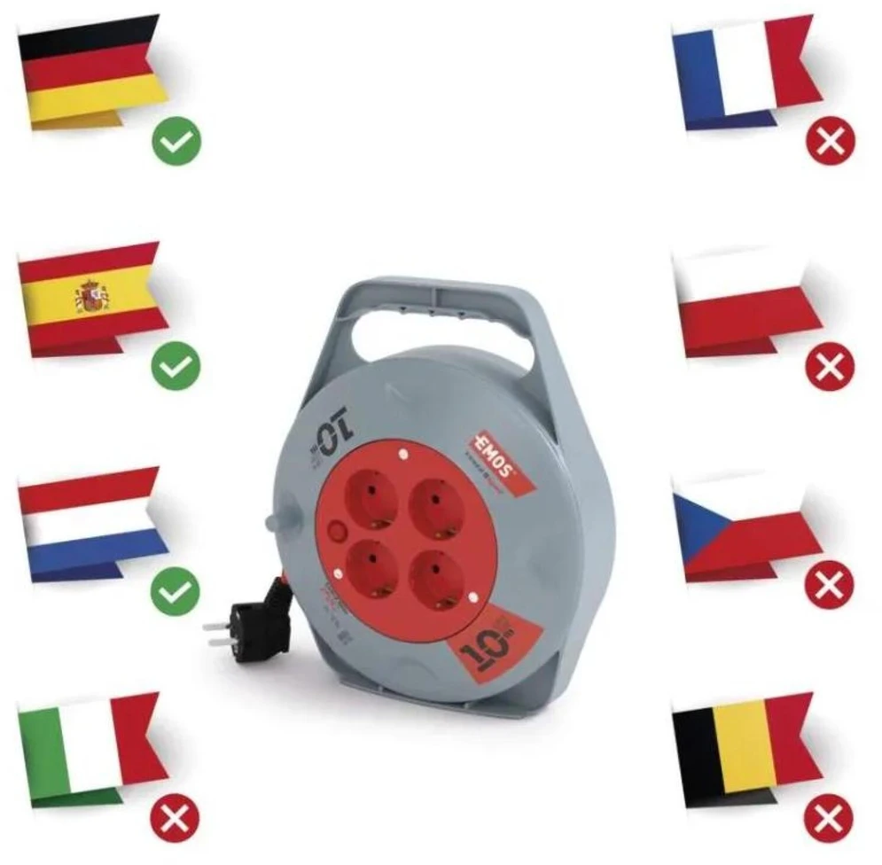 Emos Ilginimo ritė P19510, 10 m, 4 lizdai, 230 V, 10 A, PVC, IP20, H05VV-F3G, šiluminis saugiklis