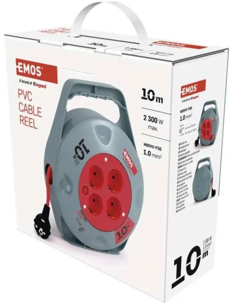 Emos Ilginimo ritė P19510, 10 m, 4 lizdai, 230 V, 10 A, PVC, IP20, H05VV-F3G, šiluminis saugiklis