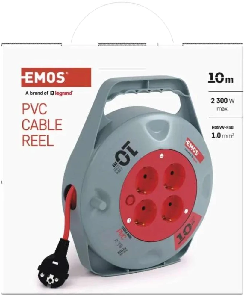 Emos Ilginimo ritė P19510, 10 m, 4 lizdai, 230 V, 10 A, PVC, IP20, H05VV-F3G, šiluminis saugiklis