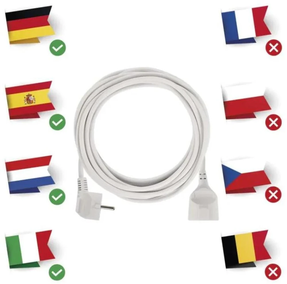 Emos Ilgintuvas P0125R, 5 m, 1x2P+PE SCHUKO, balta, PVC, 1 vnt, 3 680 W, vaikų apsauga