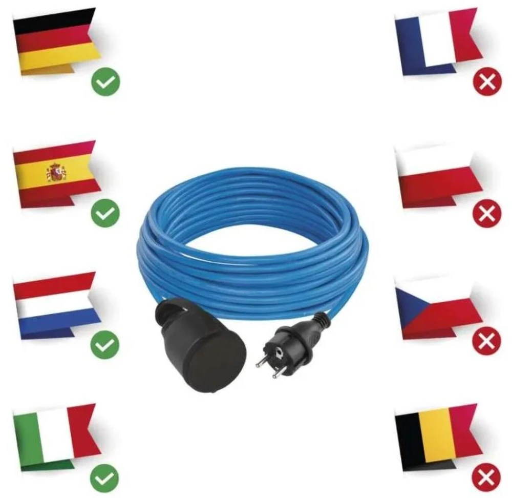 Emos Ilgintuvas P01510W, 10 m, mėlyna, 250 V, 16 A, 1 lizdas, IP44, PVC, vaikų apsauga