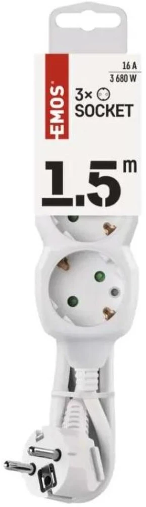 Emos Ilgintuvas P0321, 1,5 m, 3× 2P + PE, balta, PVC, 3680 W, vaikų apsauga