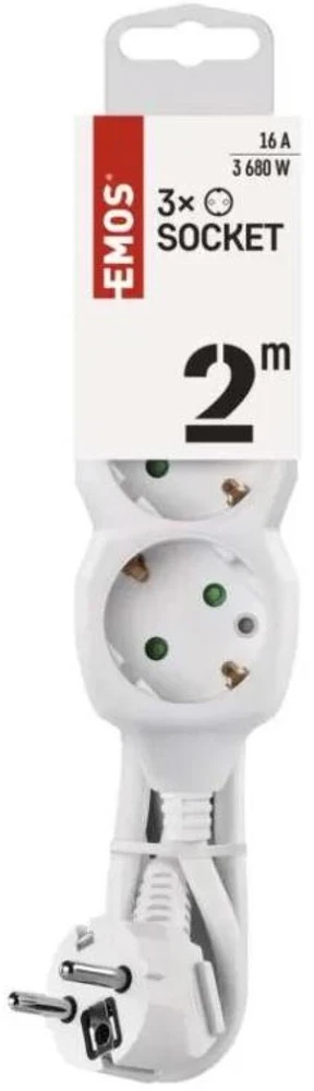 Emos Ilgintuvas P0322, 2m, 3 lizdai, balta, PVC, 3680W, vaikų apsauga