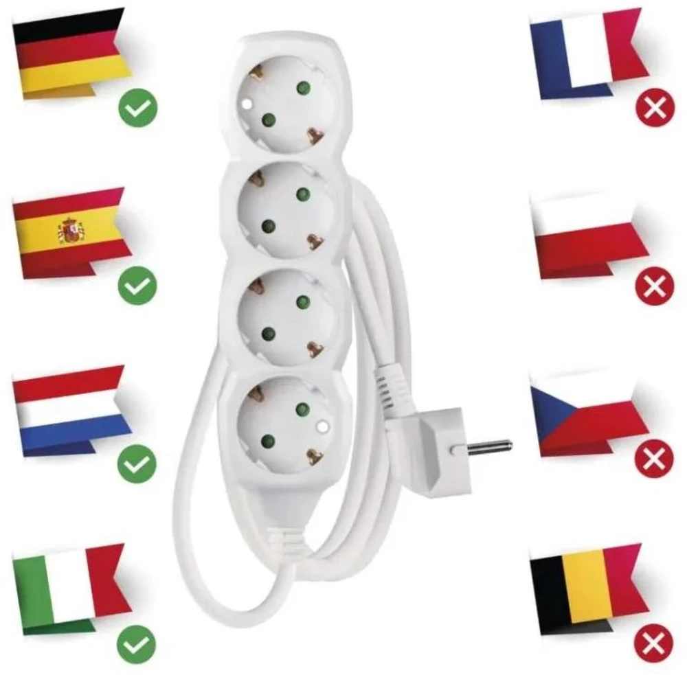 Emos Ilgintuvas P0421R, 1,5m, 4x2P+PE, balta, PVC, 3680W, vaikų apsauga