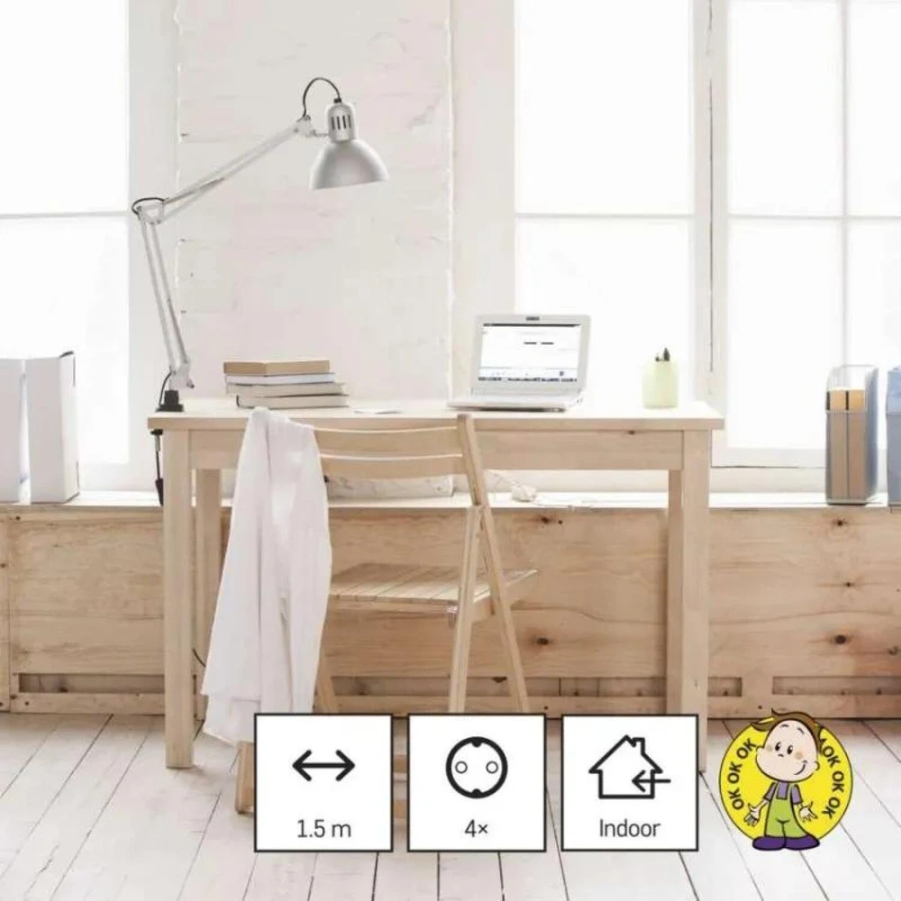 Emos Ilgintuvas P0421R, 1,5m, 4x2P+PE, balta, PVC, 3680W, vaikų apsauga