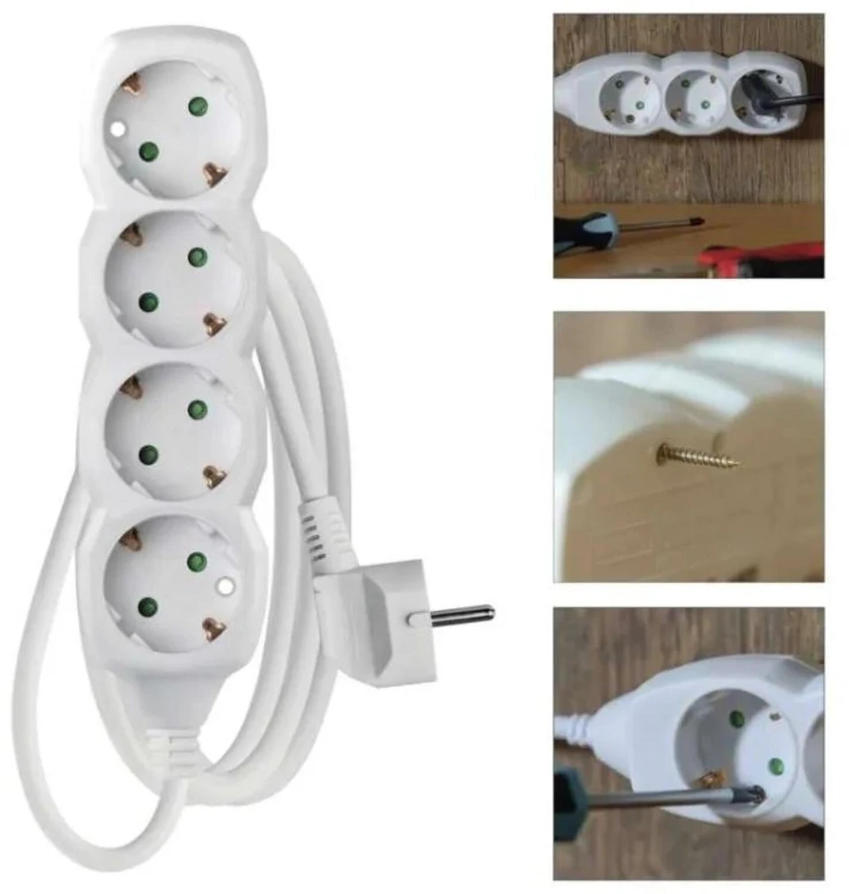 Emos Ilgintuvas P0421R, 1,5m, 4x2P+PE, balta, PVC, 3680W, vaikų apsauga