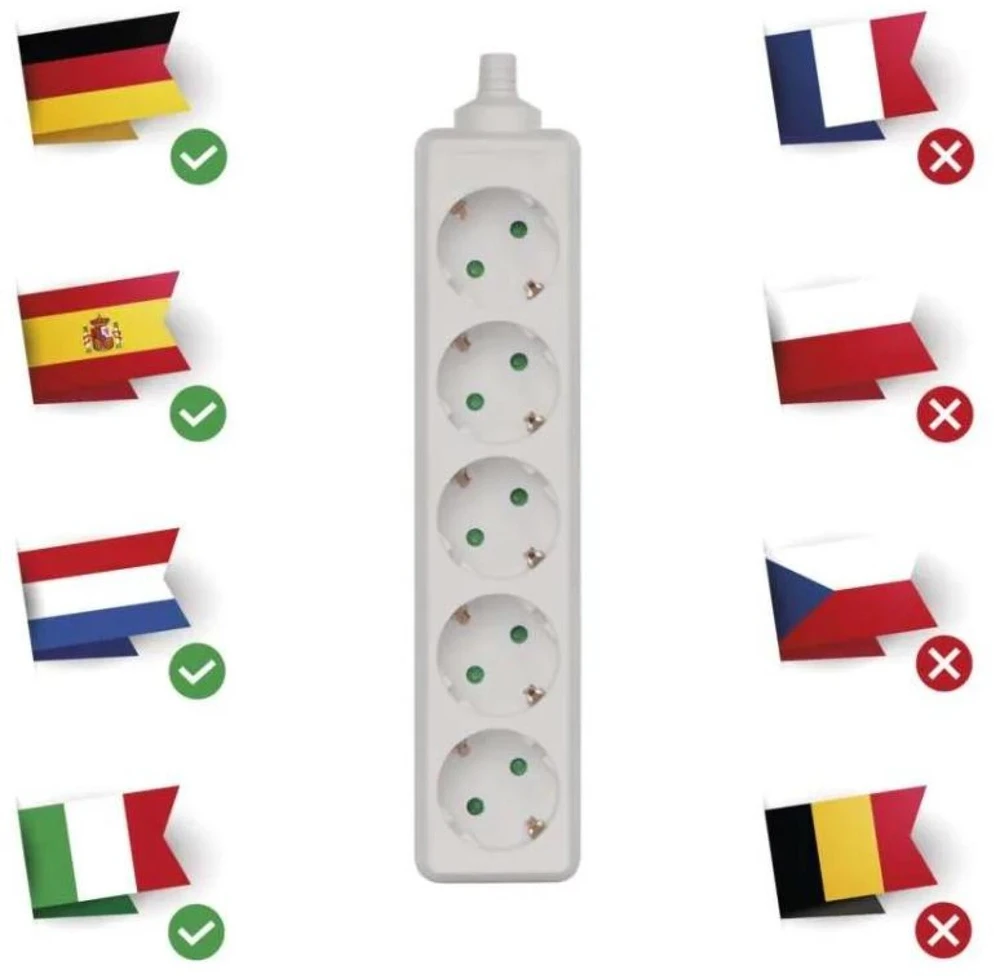 Emos Ilgintuvas P0520, 5×2P+PE, IP20, 3680W, baltas, vaikų apsauga