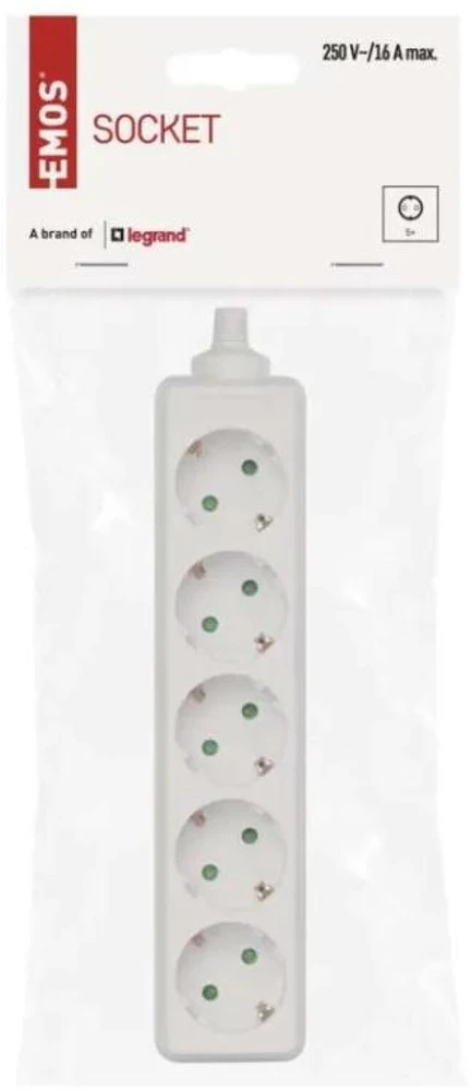 Emos Ilgintuvas P0520, 5×2P+PE, IP20, 3680W, baltas, vaikų apsauga