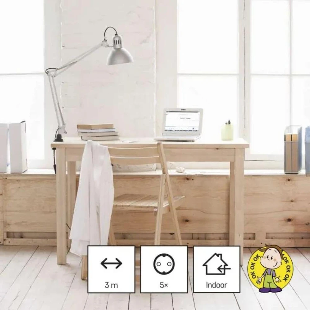 Emos Ilgintuvas P0523R, 3m, 5×2P+PE VOKIŠKAS, PVC, 3680W, vaikų apsauga