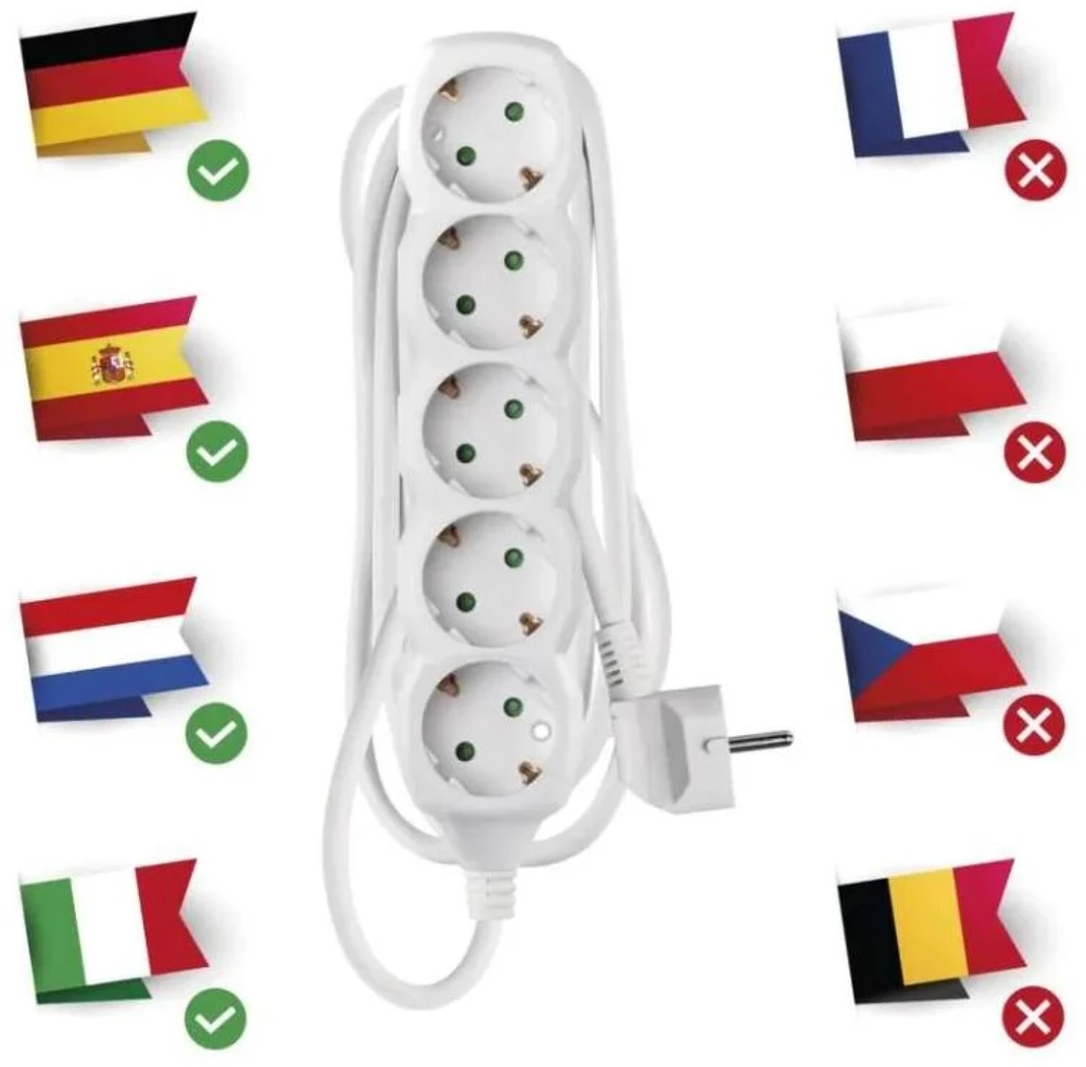 Emos Ilgintuvas P0523R, 3m, 5×2P+PE VOKIŠKAS, PVC, 3680W, vaikų apsauga