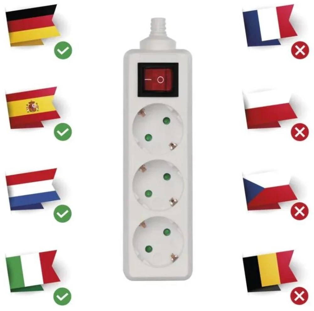 Emos Ilgintuvas P1320, 3×2P+PE, 3680W, IP20, baltas, su jungikliu, vaikų apsauga