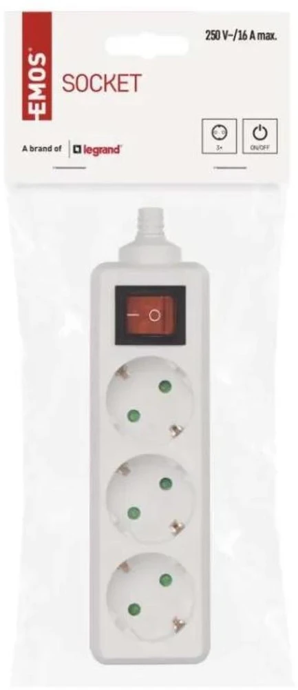 Emos Ilgintuvas P1320, 3×2P+PE, 3680W, IP20, baltas, su jungikliu, vaikų apsauga