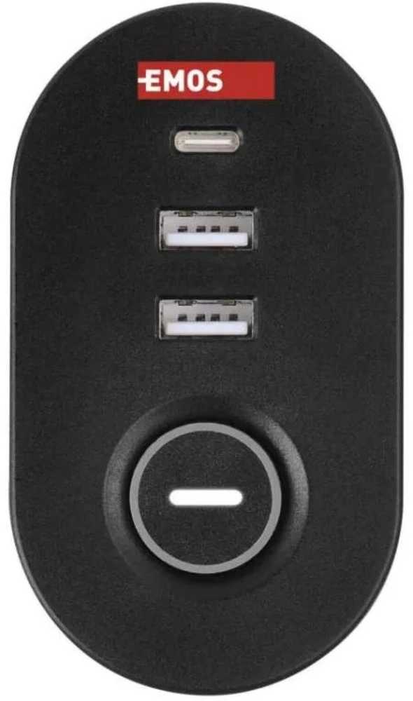 Emos Ilgintuvas P1321PD, 1,5 m, 3× 2P + PE, 2× USB-A QC 3.0 18 W, 1× USB-C PD 20 W, 3680 W, PVC, vaikų apsauga