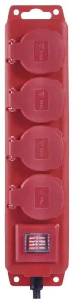 Ilgiklis 4 lizdų 3m IP44 3x1.5 mm² raudonas, guminis kabelis EMOS