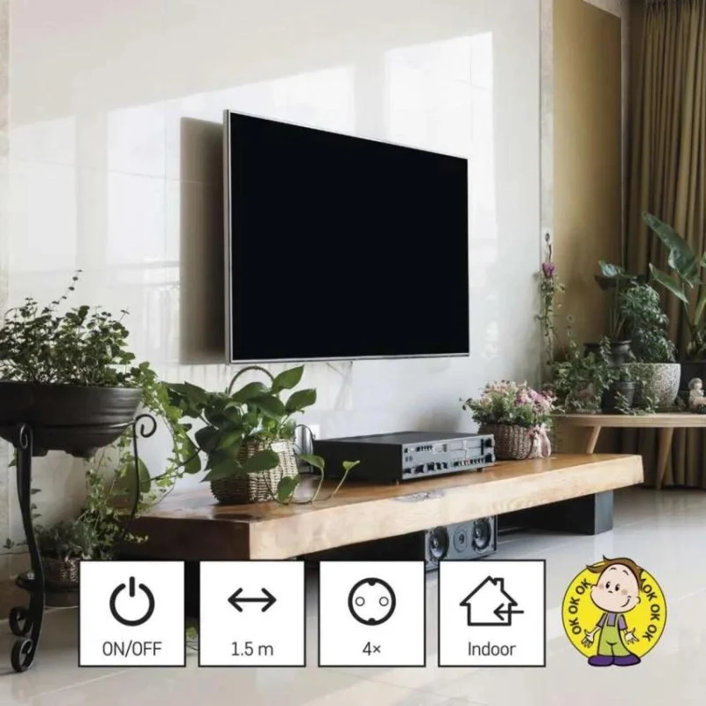 Emos Ilgintuvas PC1421R, 1,5m, 4x2P+PE, 3680W, PVC, su jungikliu, juoda, vaikų apsauga