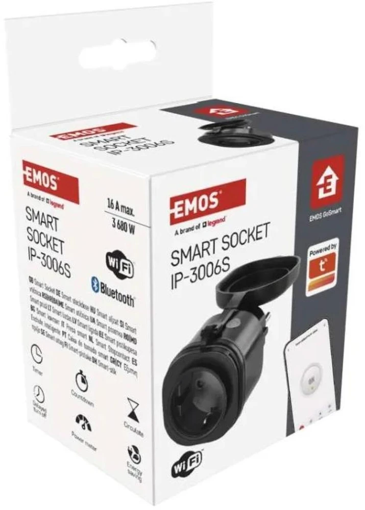 Emos išmanioji kištukinė P5532, 230 V~/16 A, 3 680 W, 30 programų, IP44, Wi-Fi 802.11 b/g/n, 2,4 GHz